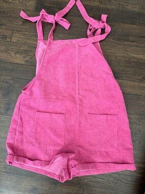 SHEIN Hot Pink Corduroy Tie-Shoulder Romper